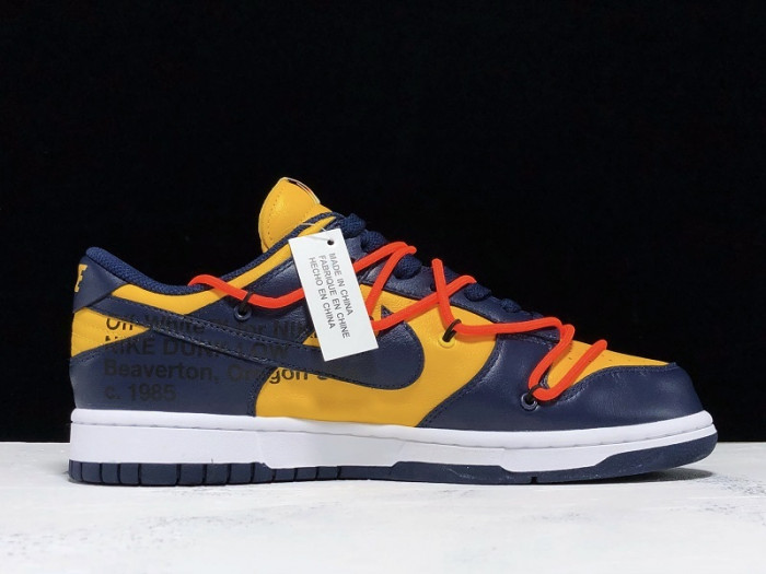 off white nike dunk low university gold midnight navy ct0856-700