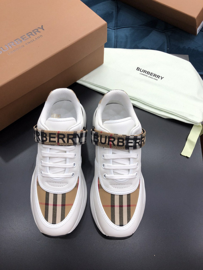B**rry vintage check, leather and mesh sneakers