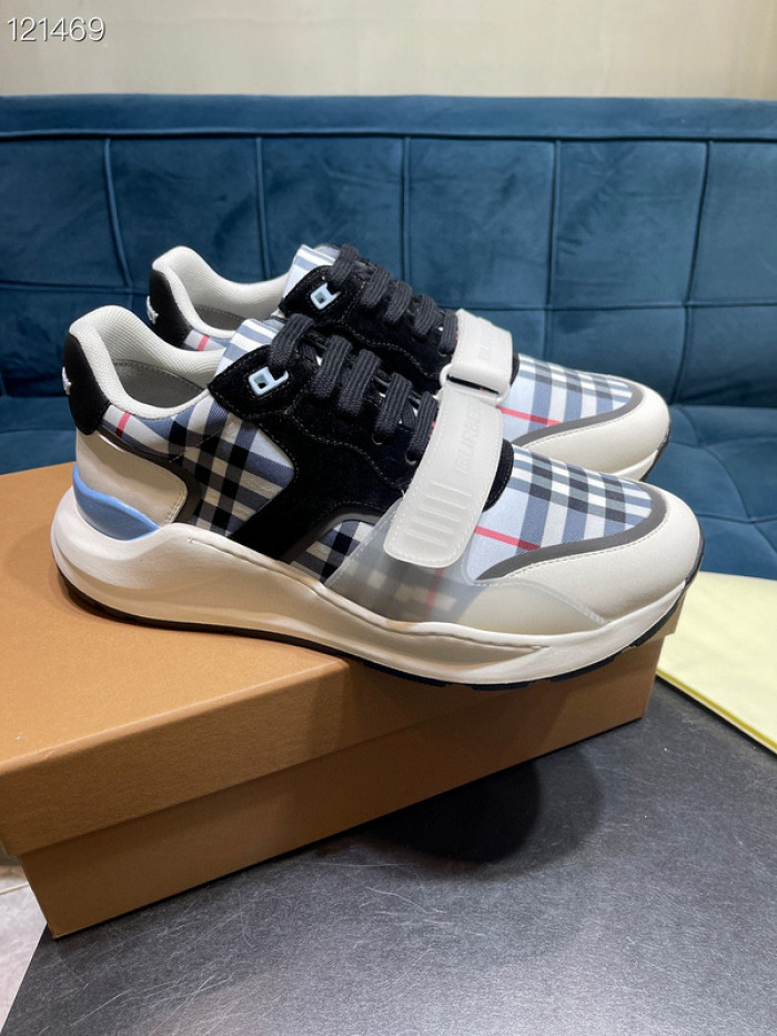 B**rry vintage check, leather and mesh sneakers