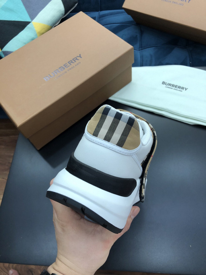 B**rry vintage check, leather and mesh sneakers