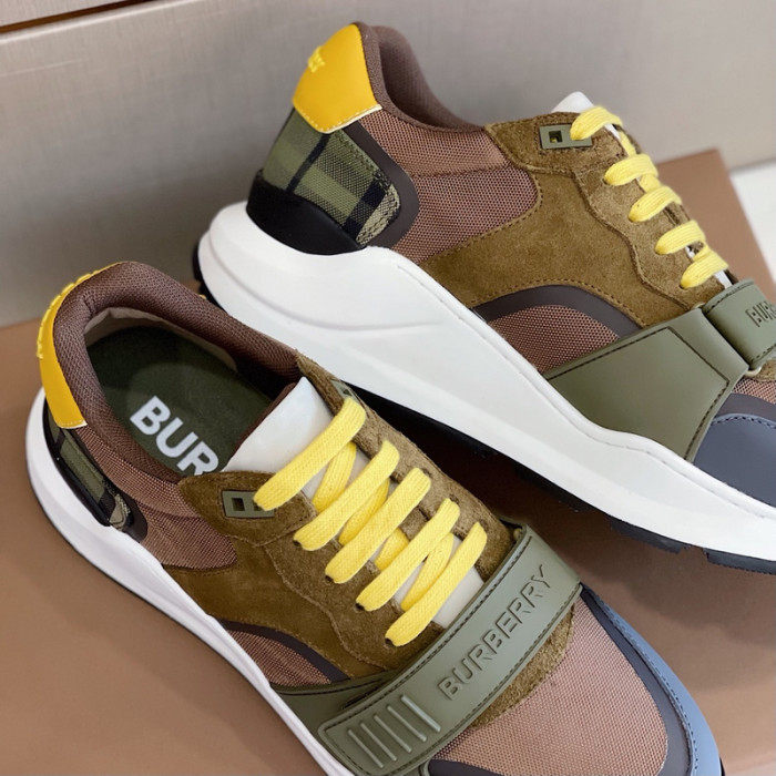 B**rry vintage check, leather and mesh sneakers